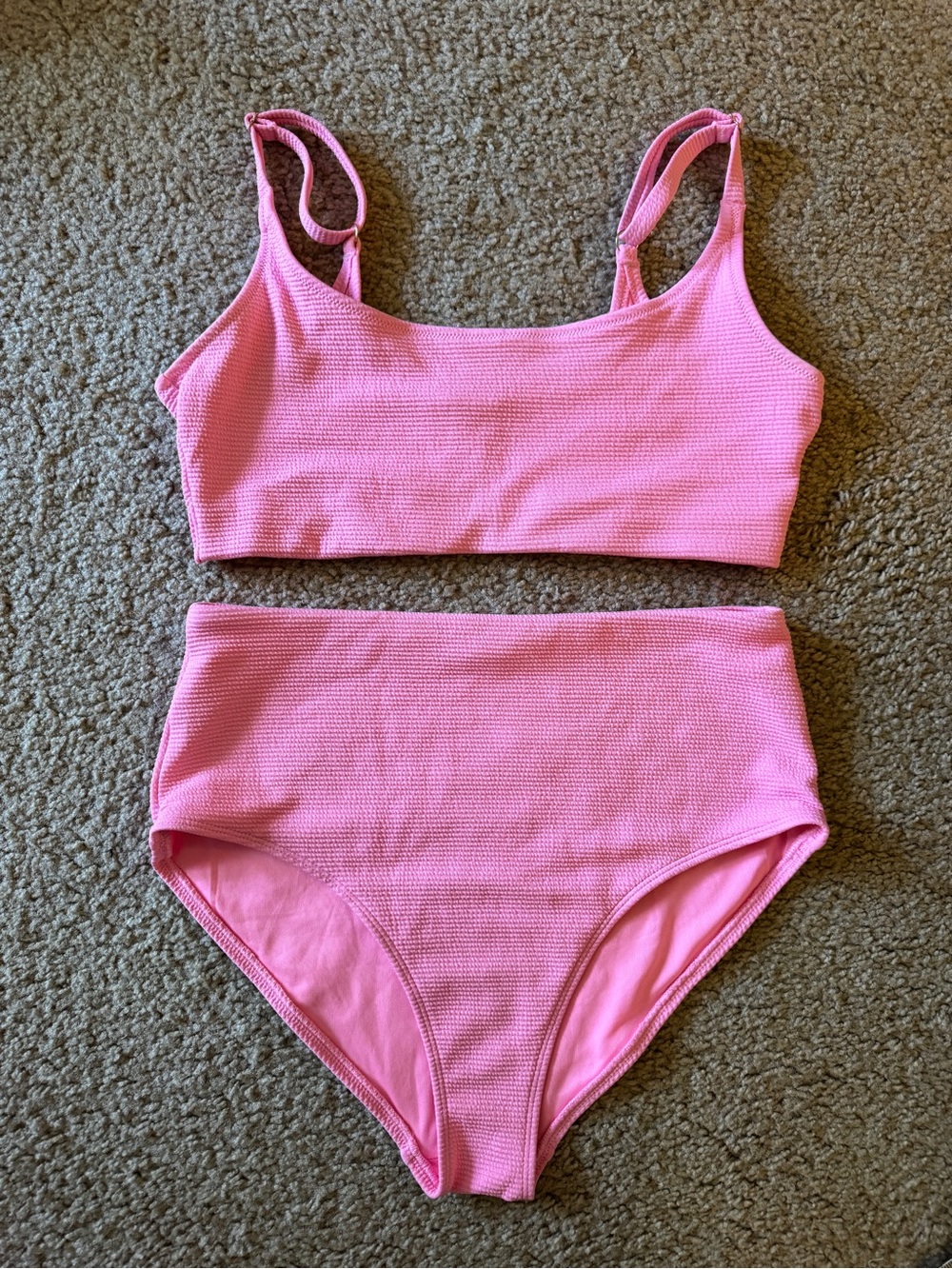Old Navy: High-Waist Textured Bikini Set in Hot Pink